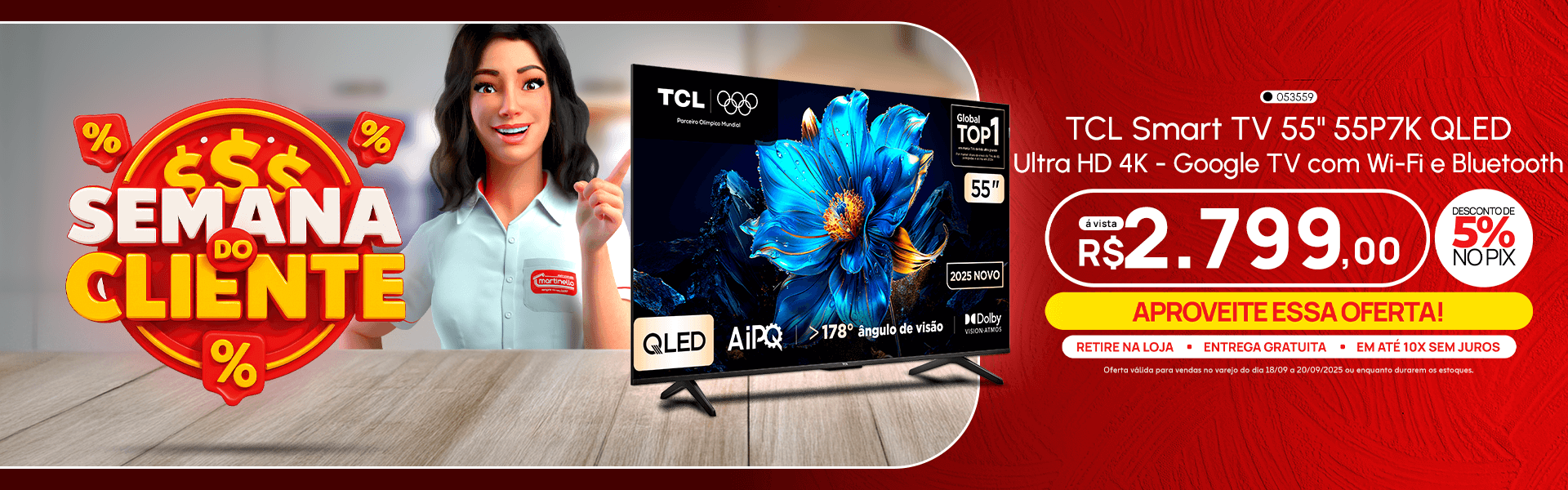 TCL Smart TV 55" 55P7K QLED