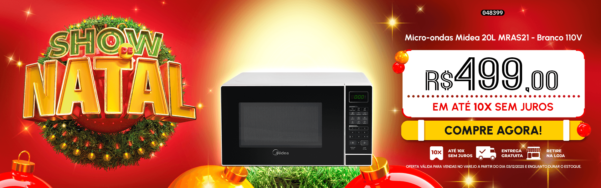 Micro-ondas Midea 20L MRAS21 - Branco 110V