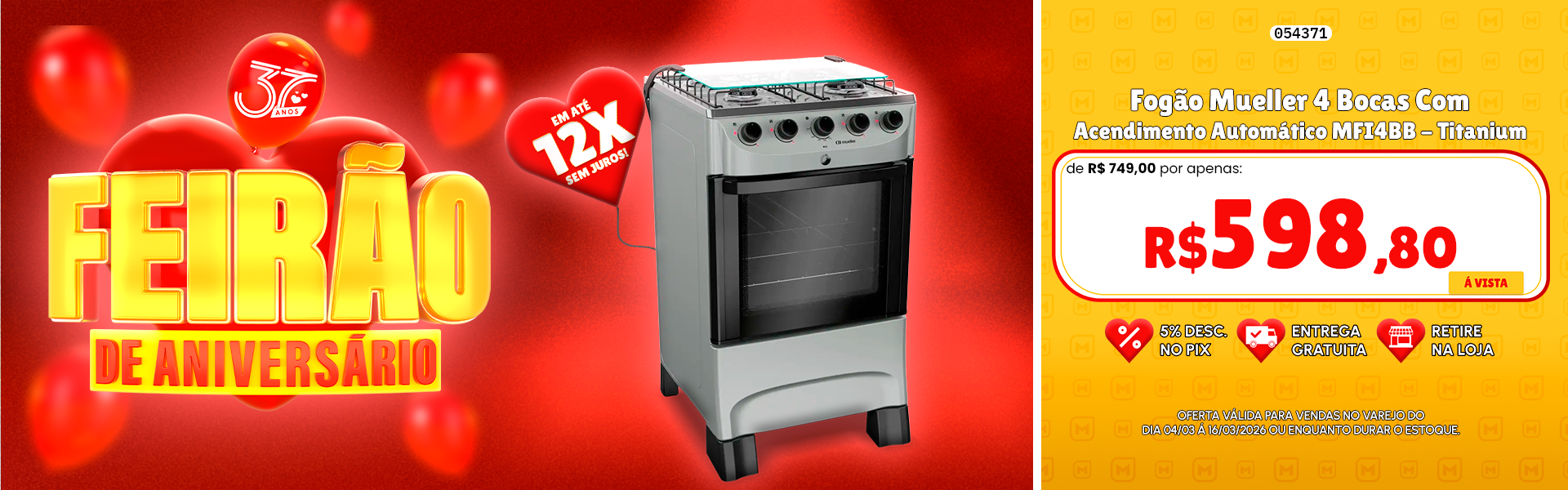 Fogão Mueller 4 Bocas Com