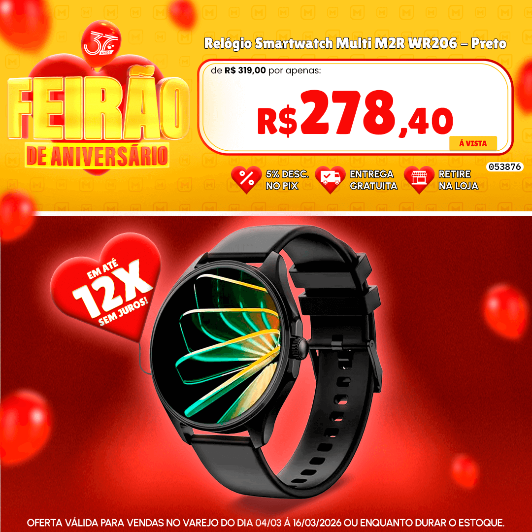 Relógio Smartwatch Multi M2R WR206 - Preto