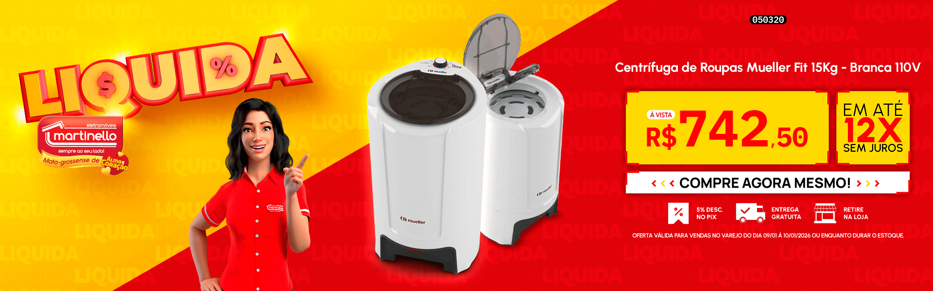 Centrífuga de Roupas Mueller Fit 15Kg - Branca 110V