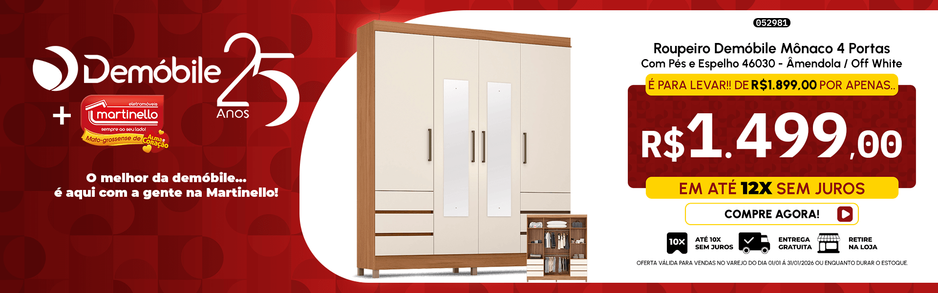 Roupeiro Demóbile Mônaco 4 Portas