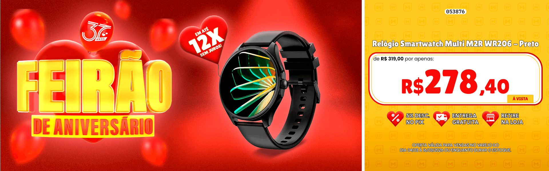 Relógio Smartwatch Multi M2R WR206 - Preto