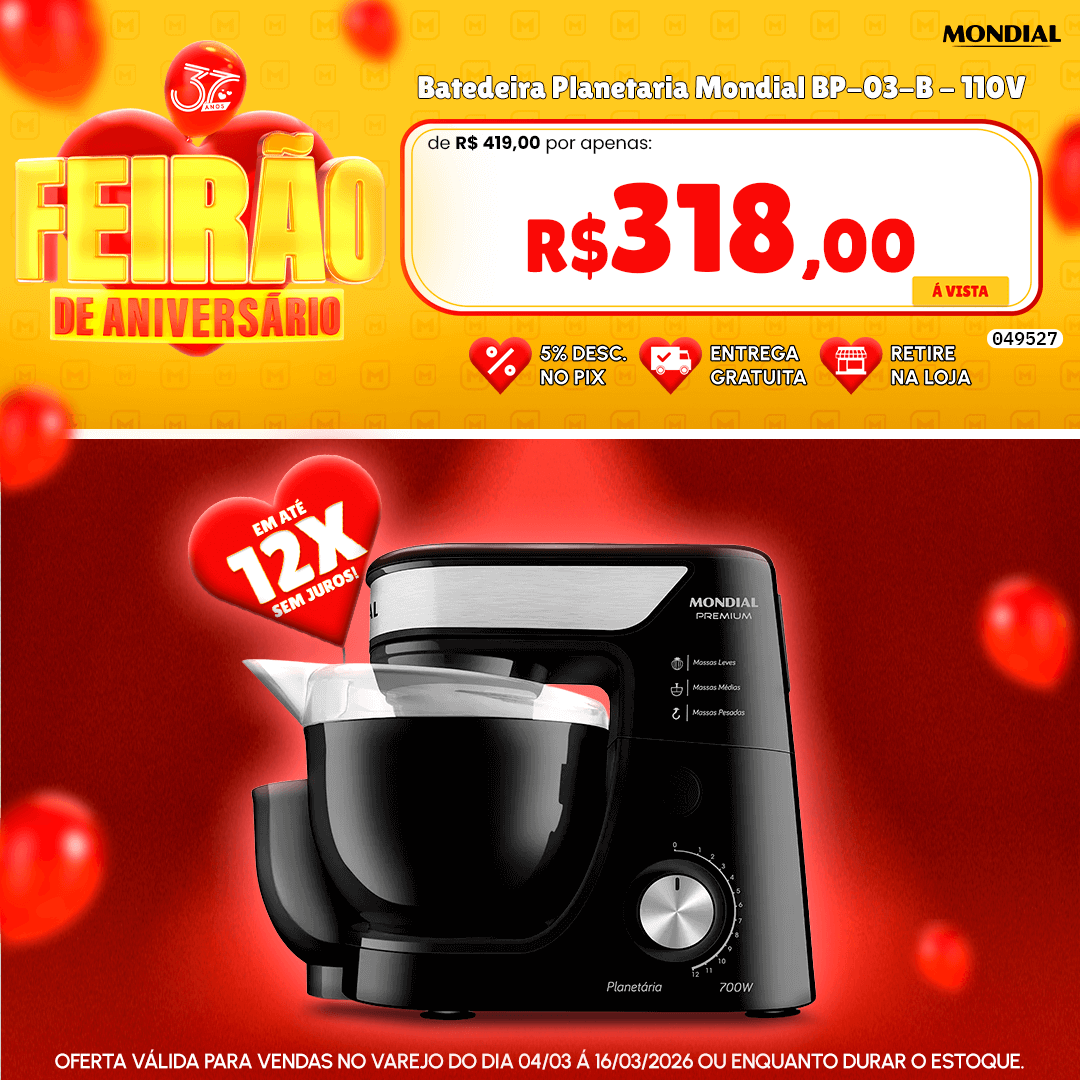 Batedeira Planetaria Mondial BP-03-B - 110V