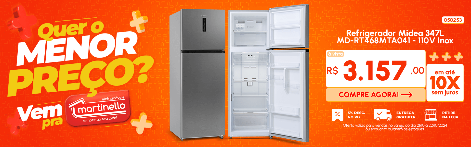 Refrigerador Midea 347L Inox