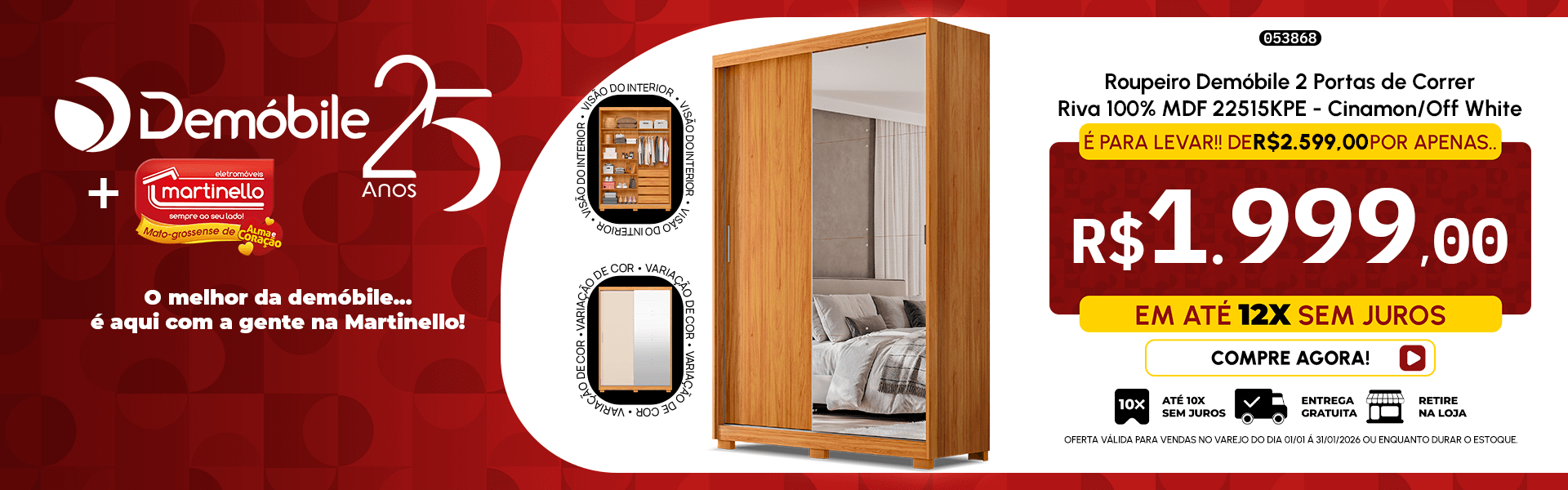 Roupeiro Demóbile 2 Portas de Correr