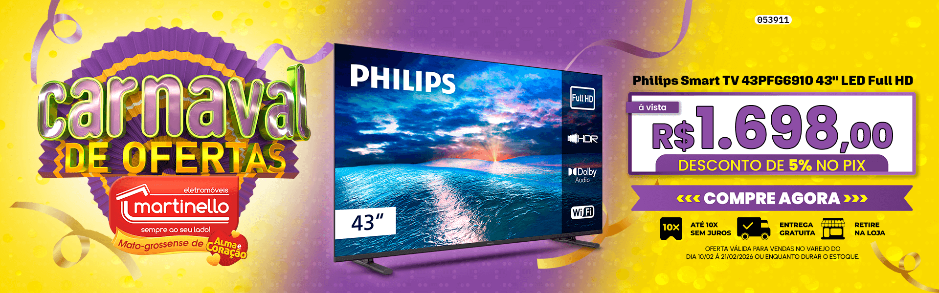 Philips Smart TV 43PFG6910 43" LED Full HD
