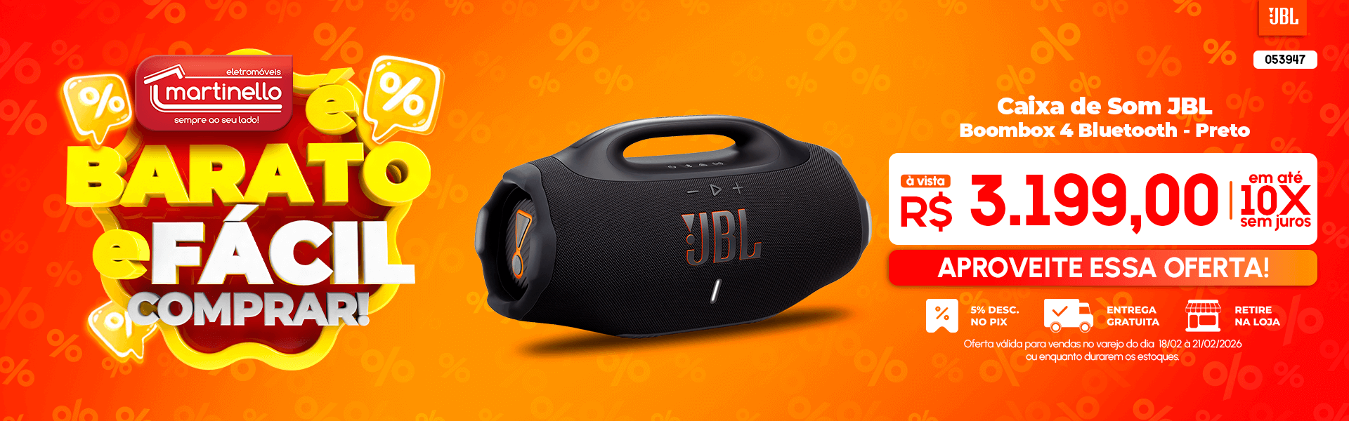 Caixa de Som JBL Boombox 4 Bluetooth - Preto