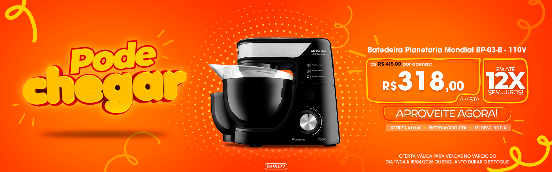 Batedeira Planetaria Mondial BP-03-B - 110V