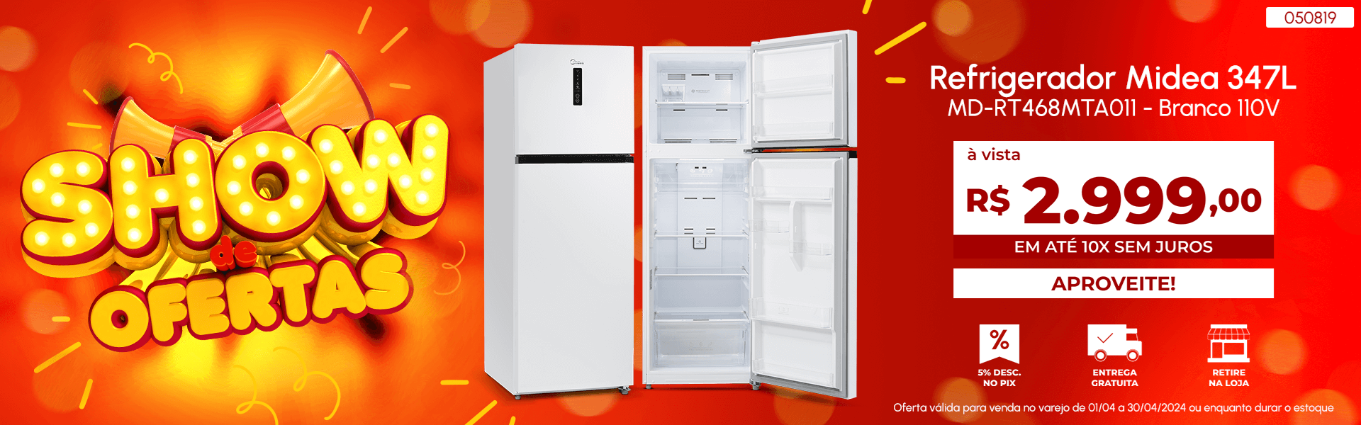 Refrigerador Midea 347L Branco