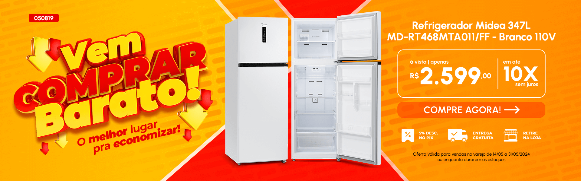 Refrigerador Midea 347L Branco