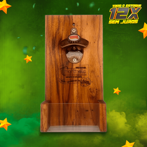 Abridor de garrafa com porta tampa CAV - Ouro evelhecido