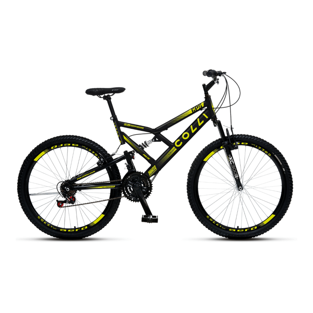 Bicicleta Aro 26 GPS 148 21 Marchas Colli - Preto fosco / Amarelo
