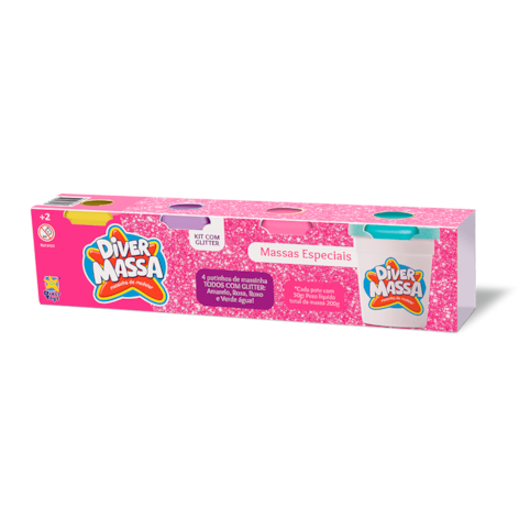 Brinquedo Divertoyes Kit Massinha Com Glitter 4 Potinhos - 8123