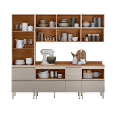 Cozinha Demartêz 5 Peças Proença 100% MDF DP2405RF - Nogueira/Nude