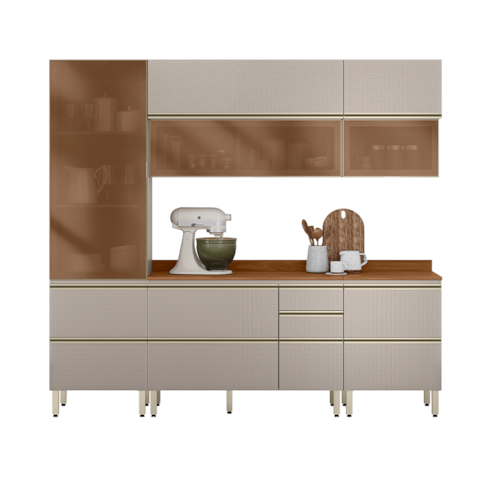 Cozinha Demartêz 5 Peças Proença 100% MDF DP2405RF - Nogueira/Nude