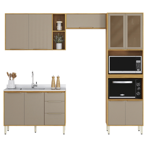 Cozinha Demóbile 4 Peças Plena 100% MDF PE0009 - Cinamon/Nude