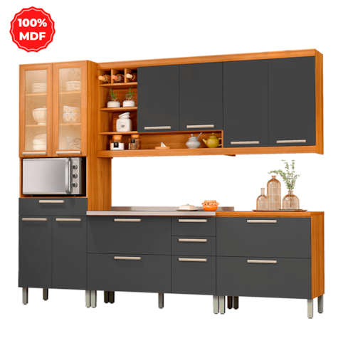Cozinha Nesher Burguesa 5 Peças 100% MDF - Freijó/Grafite