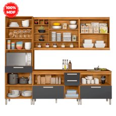 Cozinha Nesher Burguesa 5 Peças 100% MDF - Freijó/Grafite
