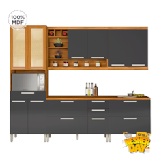 Cozinha Nesher Burguesa 5 Peças 100% MDF - Freijó/Grafite