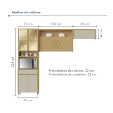 Cozinha Nesher Condessa 3 Peças 100% MDF - Carvalho/Greige