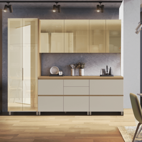 Cozinha Nesher Rainha 5 Peças 100% MDF - Nature/Greige