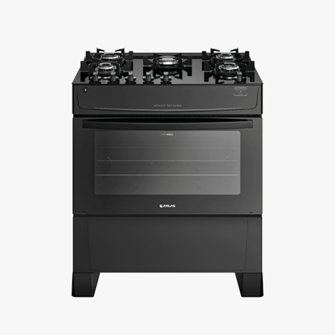Fogão 5 Bocas Com Acendimento Automático Atlas Mônaco Top Glass  - Preto