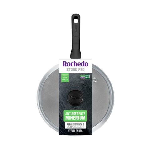 Frigideira Rochedo Robusta 24 cm C/Tampa - Preto