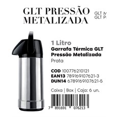 Garrafa Térmica Invicta 1 Litro GLT PS 7621 - Metalizada Prata