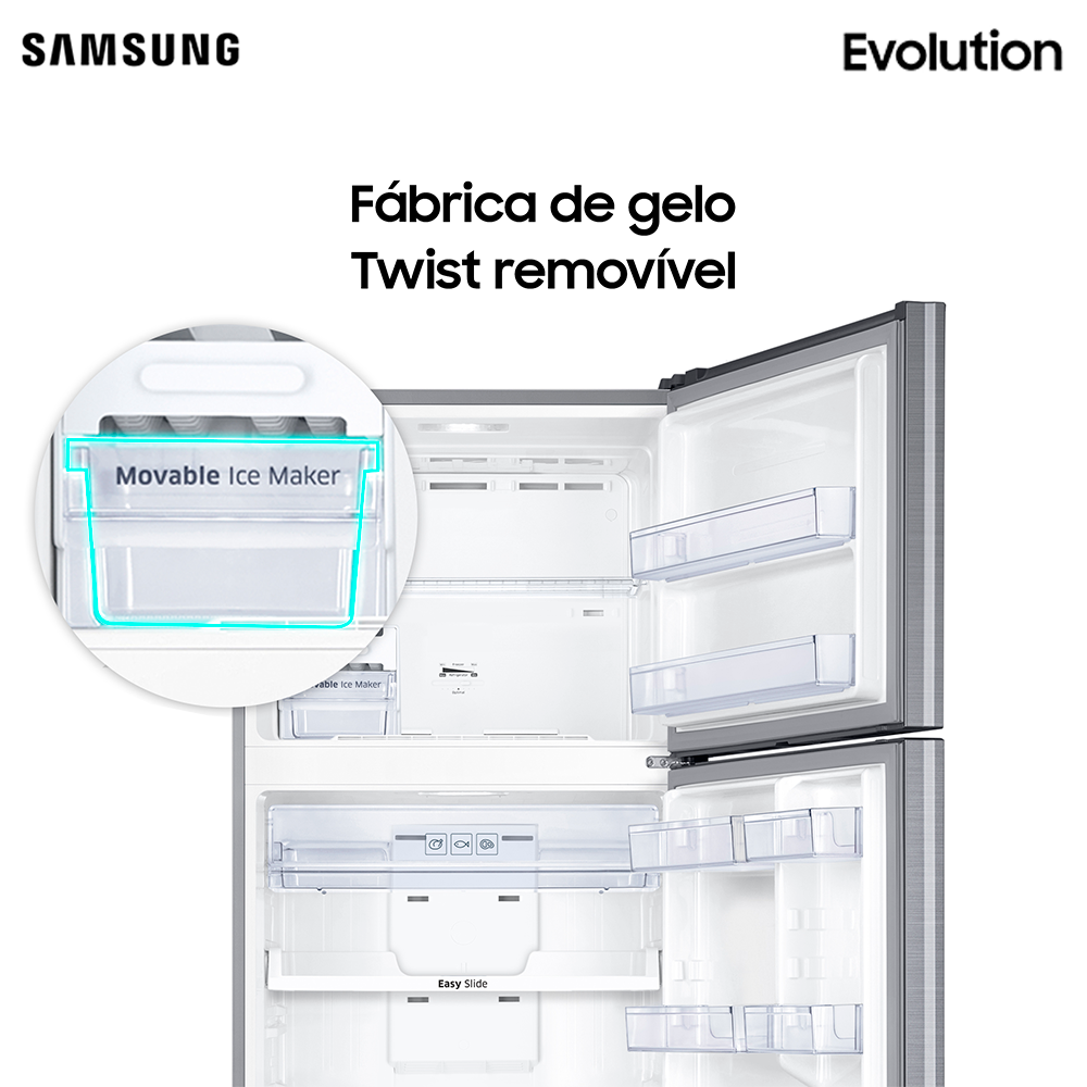 Geladeira Samsung Evolution Rt46 Com Powervolt Inverter Duplex 460l Inox Look Martinello