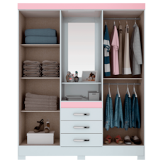 Guarda-roupa 04 Portas Briz Capelinha B24 - Branco / Rosa com Espelho