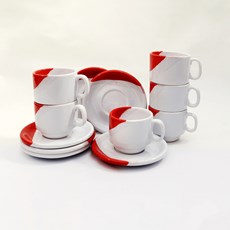 Jogo de Chá Porcelarte 12 Peças - Branco/Vermelho