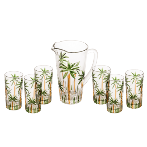 Jogo de Jarra Com Copos Wolff 7 Peças Palm Tree Handpaint - 29394