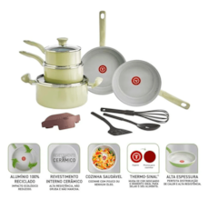 Jogo de Panelas Tefal Recycled Ceramic 9 Peças C581SCFT - Verde Jogo de Panelas Tefal Recycled Ceramic 9 Peças C581SCFT - Verde