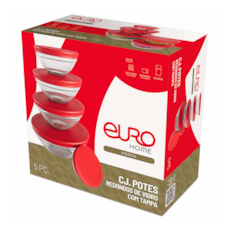 Jogo de Potes Euro 5 Peças Com Tampa 7090 - Vermelho Jogo de Potes Euro 5 Peças Com Tampa 7090 - Vermelho