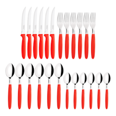 Jogo de Talheres 24 Peças Inox Tramontina Ipanema 23399/791 - Vermelho Jogo de Talheres 24 Peças Inox Tramontina Ipanema 23399/791 - Vermelho
