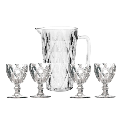 Jogo Jarra e Taça Class Home Diamante Clear 5 Peças - 2266