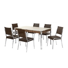 Mesa Aço Nobre Formato Com 6 Cadeiras Raissa BC-82 - Cromado/Off White/Marrom