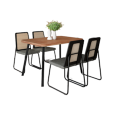 Mesa Carraro Stellar 1598 Com 4 Cadeira 1751 - Nogueira/Preto Mesa Carraro Stellar 1598 Com 4 Cadeira 1751 - Nogueira/Preto