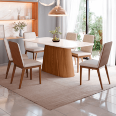 Mesa Henn Olicia Com 6 Cadeiras Pietra - Nature/Courano Caramelo/Linho