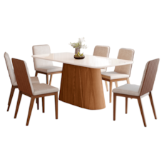 Mesa Henn Olicia Com 6 Cadeiras Pietra - Nature/Courano Caramelo/Linho