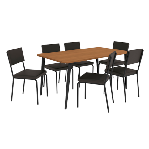 Mesa Kappesberg Iguaçu Com 6 Cadeiras Zaria CMC978PRF-110 - Preto Fosco/Canela