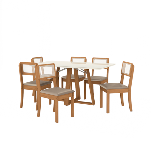 Mesa Kappesberg Star Pilar com 6 Cadeiras CSJ1956 - Canela/Fendi