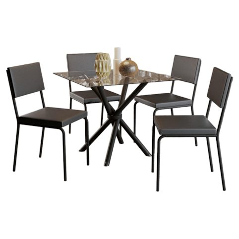 Mesa Kappesberg Volga Com 4 Cadeiras CMC1097 - Preto/Fosco 