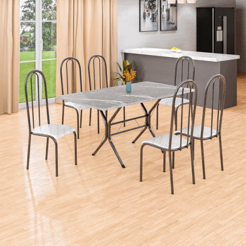 Mesa Teixeira Lisboa Lisa 1,20M com 4 Cadeiras - Martelado Branco Tempest