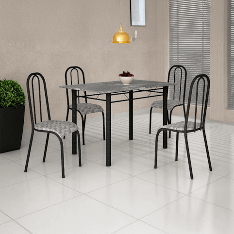 Mesa Teixeira Lisboa Lisa 1,20M com 4 Cadeiras - Martelado Branco Tempest