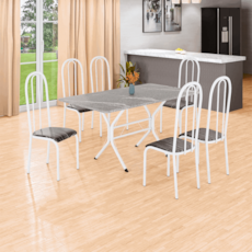Mesa Teixeira Lisboa Lisa 1,20M com 4 Cadeiras - Tempest Branco Martelador Granito