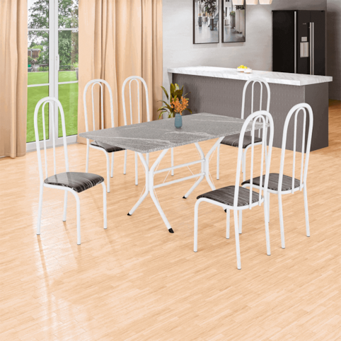 Mesa Teixeira Lisboa Lisa 1,20M com 4 Cadeiras - Tempest Branco Martelador Granito