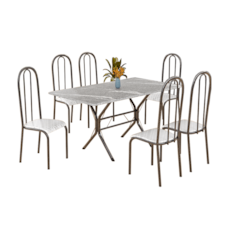 Mesa Teixeira Lisboa Lisa 1,40 com 6 Cadeiras Granito - Martelado/Tempest Branco Mesa Teixeira Lisboa Lisa 1,40 com 6 Cadeiras Granito - Martelado/Tempest Branco