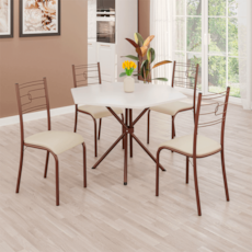 Mesa Teixeira Paraty Sextavada com 4 Cadeiras - Creme/Marrom/Off white